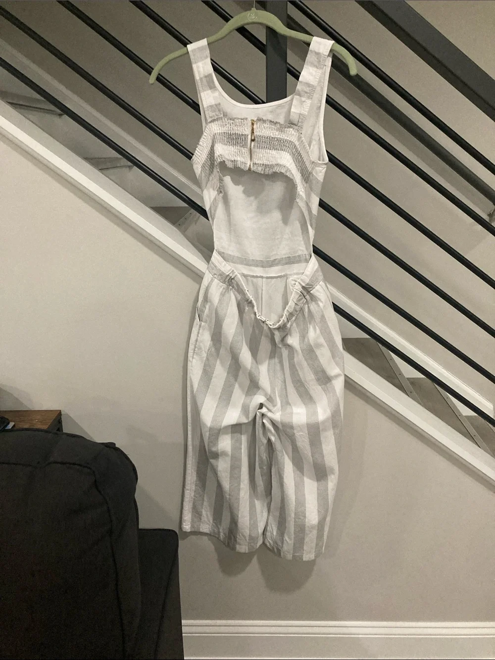 Fancyinn Striped Wide-Leg Cutout Jumpsuit - White & Gray - Picture 4 of 7